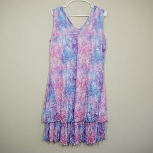 Carine Womens 1X Tie Dye Floral Crinkle Ruffle Hem V-Neck Sleeveless Dress Pink